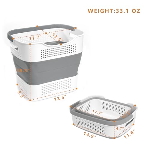 GREATLINK Foldable Laundry Basket Collapsible Laundry Hamper, Laundry Basket Dorm with Handles, Clothes Hamper & Laundry Bin, ﻿Pop Up Storage Container/Organizer, Plastic Hamper/Basket, Grey