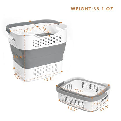 GREATLINK Foldable Laundry Basket Collapsible Laundry Hamper, Laundry Basket Dorm with Handles, Clothes Hamper & Laundry Bin, ﻿Pop Up Storage Container/Organizer, Plastic Hamper/Basket, Grey