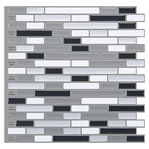 Art3d 12" x 12" Peel and Stick Tile Kitchen Backsplash Sticker Gray Brick (6 Tiles) - color: Gray-white
