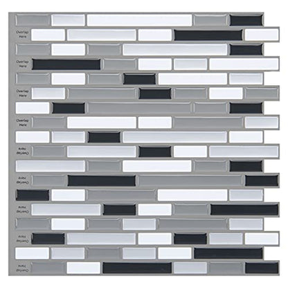 Art3d 12" x 12" Peel and Stick Tile Kitchen Backsplash Sticker Gray Brick (6 Tiles) - color: Gray-white