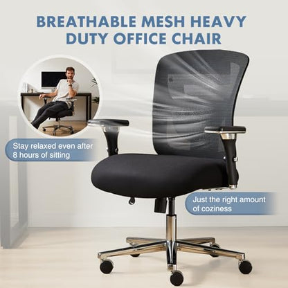 DUMOS Big and Tall Office Desk Chair, 500lbs Heavy Duty Mesh Chair | Ergonomic 4D Armrest, Comfortable Lumbar Support, Wide Seat, 360° Swivel Rolling Wheels, Adult, Black - color: Black