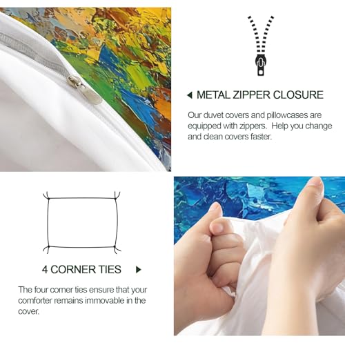 Ocean Bedding Duvet Cover Cliff Graphic Comforter Set | Turquoise Sea Duvet Cover Twin, 3 Pieces with 2 Pillowcases, Reversible Sunlit Coast Bedding with Zipper - color: Cliff Graphic, size: Twin (68 x 88 in)