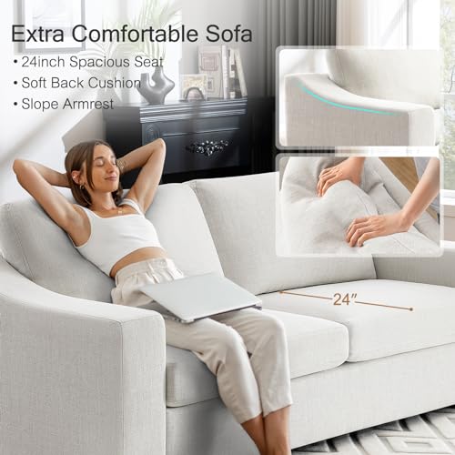 Modular Sectional Couch Set, 47" Oversize Accent Chair and 85" Modern Loveseat Sofa Deep Couch for Apartment, Living Room, Bedroom, Linen, White - color: White, size: 85 Inch - Deep Couch + Single Sofa