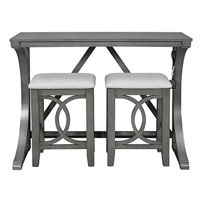 3 Piece Counter Height Dining Table Set with 2 Stools, 47.2 Inch Breakfast Nook Table for Small Spaces, Solid Wood Frame, Farmhouse Apartment Kitchen Set,Gray - color: Grey