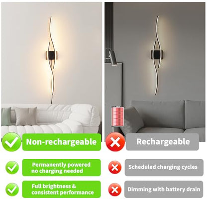Daunton Modern Plug in Wall Sconces Set of Two, RC Dimmable LED Plug in Wall Light, Black Sconce Wall Lighting for Living Room, Hallway, Bedroom - color: Black, size: 40.5in A plug in