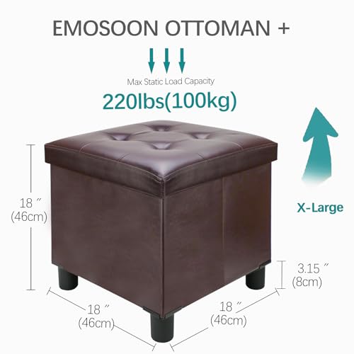 18 Inches Cube Storage Ottoman, Faux Leather Collapsible Square Folding Ottoman Furniture with Storage for Living Room Bedroom, Foot Rest Foot Stool with Legs, Brown 18x18x18 Inches - color: Brown