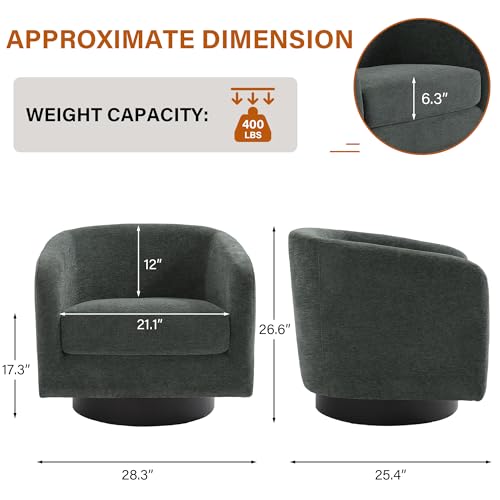 Swivel Accent Chair, Chenille Barrel Club Chair, Gray | Modern Round Armchair | Comfy Upholstered Reading Seat with Removable Cushion | For Living Room, Bedroom, Office - color: Dark Gray