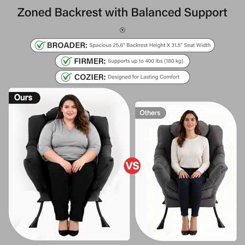 Lazy Chair with Ottoman, Reading Chair with Lumbar Pillow， Black | Comfy Accent Lounge Chair with Pillow & folding Foot Stool, sturdy metal frame for bedroom, dorm or apartment, Living Room - color: Black