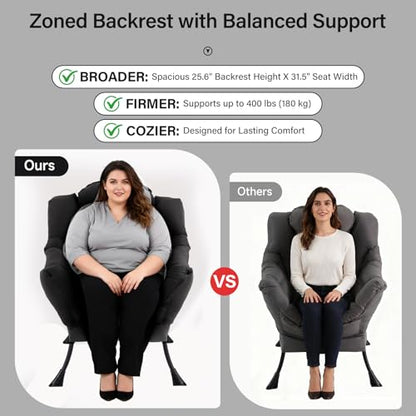 Lazy Chair with Ottoman, Reading Chair with Lumbar Pillow， Black | Comfy Accent Lounge Chair with Pillow & folding Foot Stool, sturdy metal frame for bedroom, dorm or apartment, Living Room - color: Black