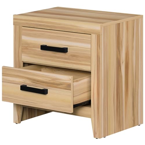 WAMPAT Nightstand with 2 Large Drawers,Wooden Nightstand with Storage,Farmhouse Bedside Table End Table for Bedroom,Two-Tone - color: Two-tone