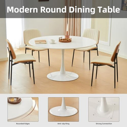 43.5" Tulip Table, Round Dining Table with Thickened Tabletop & Metal Pedestal, Mid Century Modern Bistro Circle Table for Kitchen, Small Places, Living Room, Cafe (White)