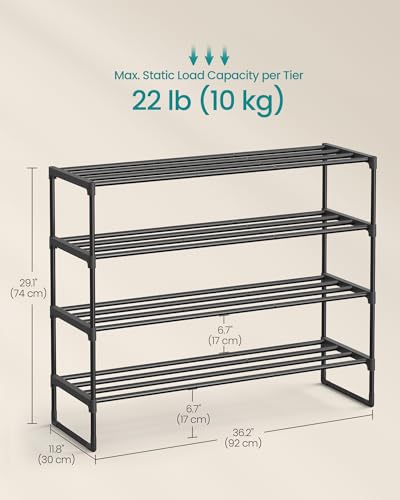 SONGMICS 4층 신발 선반 신발 타워 선반 보관함 정리함 캐비닛 - color: 블랙., size: 4 Tiers (36.2"W)