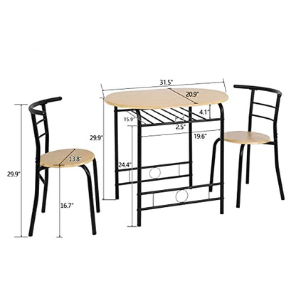 VINGLI 3 Piece Dining Set,Small Kitchen Table Set for 2,Breakfast Table Set for 2,Kitchen Wooden Table and 2 Chairs for Small Space/Dining Room/Apartment,Metal Frame,Wine Rack,Black&Natural - color: Black&natural