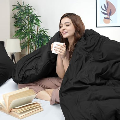 Duvet Cover Twin/Twin XL, 3 PC Cotton Like Polyester, Zipper Closure, Black | Extra Soft and Breathable, Wrinkle & Fade Resistant, Includes Duvet Cover and 1 Pillow Sham, Comforter Not Included, OekoTex - color: Black, size: Twin/Twin XL - Duvet Cover Set