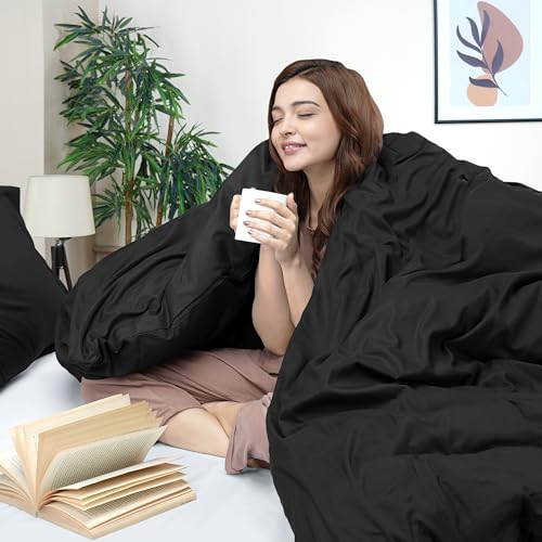 Duvet Cover Full, 3 Piece Cotton Like Polyester With Zipper Closure, Black | Extra Soft and Breathable, Wrinkle & Fade Resistant, Includes Duvet Cover and 2 Pillow Shams, Comforter Not Included, OekoTex - color: Black, size: Full - Duvet Cover Set
