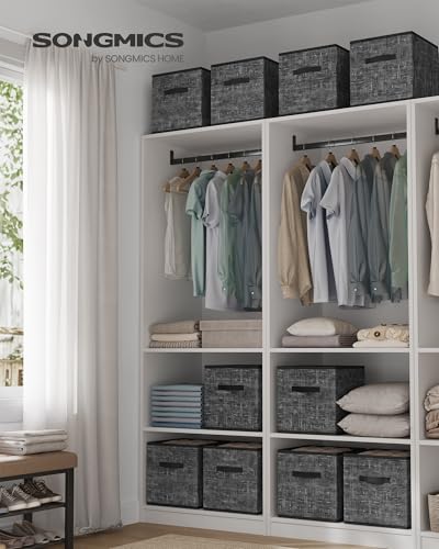 SONGMICS Storage Cubes, 13 x 13 x 13 Inches Non-Woven Fabric Bins with Double Handles, Set of 10, Closet Organizers for Shelves, Foldable, for Clothes, Classic Black UROB133B01 - color: Classic Black, size: 13 Inch-10 pack