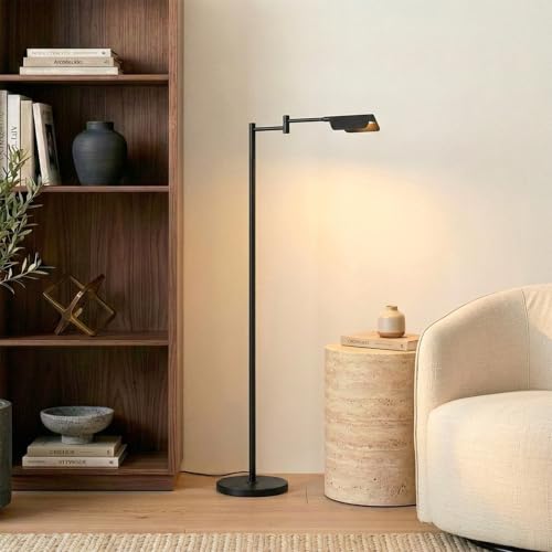 Brightech Leaf Pharmacy LED Reading Lamp, Dimmable Floor Lamp with Easy Rotation Over Chair or Desk for Living Rooms & Offices, Adjustable Standing Lamp, Tall Lamp for Sewing & Craftwork - Jet Black - color: Black
