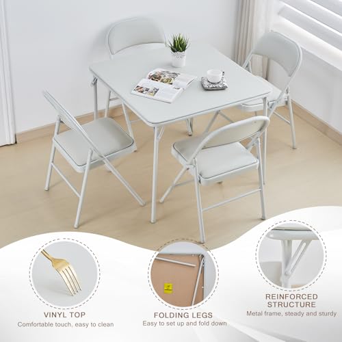 Square Folding Table 32x32 Small Card Table Foldable - White | Vinyl Top Padded Table with Collapsible Leg for Dining Mahjong Bridge 4 Players - Wheelchair Accessible - color: White
