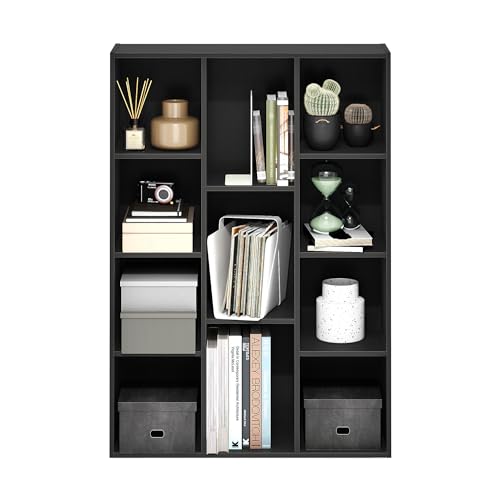 Furinno LUDER Book Shelf, 11-Cube Bookshelf, Reversible Bookcase, 9.4 x 29.1 x 41.7, Easy Assembly, for Living Room, Bedroom, Home Office, Blackwood - color: Blackwood, size: 11-Cube