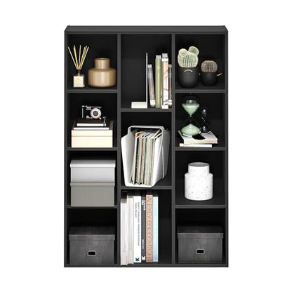 Furinno LUDER Book Shelf, 11-Cube Bookshelf, Reversible Bookcase, 9.4 x 29.1 x 41.7, Easy Assembly, for Living Room, Bedroom, Home Office, Blackwood - color: Blackwood, size: 11-Cube