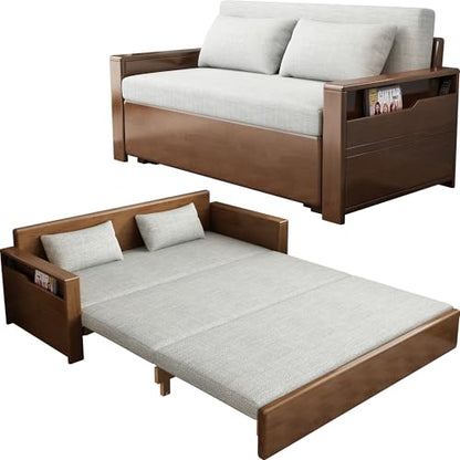 71" 3-in-1 Sleeper Pull Out Sofa, Solid Wood Walnut Frame Sectional Couch | Solid wood sofa bed, convertible to guest bed. Great for living rooms, apartments & offices. Also saves space in tiny rooms. - color: Brown-grey8, size: 71inches