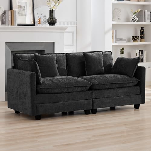 76'' Cloud Deep Seat Loveseat, Upholstered Chenille Modular 2-Seats Sectional Sofa Couch, Modern Comfy Settee Loveseat for Living Room Set, Small Apartment, Dark Grey - color: Dark Grey, size: 76'' Loveseat