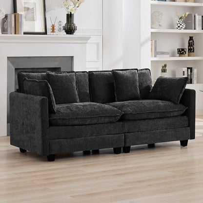 76'' Cloud Deep Seat Loveseat, Upholstered Chenille Modular 2-Seats Sectional Sofa Couch, Modern Comfy Settee Loveseat for Living Room Set, Small Apartment, Dark Grey - color: Dark Grey, size: 76'' Loveseat
