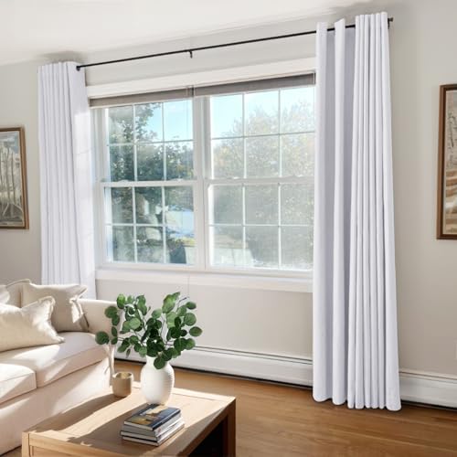 100% Blackout Linen Textured Curtains 63 Inch Long, Bright White | 100% Blackout Shield, Light Blocking, Thermal Insulated, Grommet Window Curtains for Bedroom/Living Room, 50"x63", 2 Panels - color: Alba | Bright White, size: 50"W x 63"L (Pack of 2)