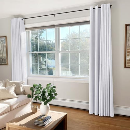 100% Blackout Linen Textured Curtains 63 Inch Long, Bright White | 100% Blackout Shield, Light Blocking, Thermal Insulated, Grommet Window Curtains for Bedroom/Living Room, 50"x63", 2 Panels - color: Alba | Bright White, size: 50"W x 63"L (Pack of 2)