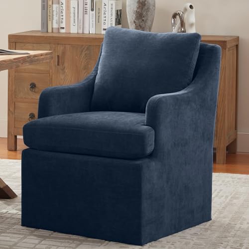 VKNOW Upholstered Dining Chairs Set of 2, Dining Room Chairs with Casters | Modern Rolling Dining Chairs with Armrest, Soft Chenille Fabric, Washable Cover, Easy Assembly, Living Room, Bedroom, Blue - color: Blue, size: 2
