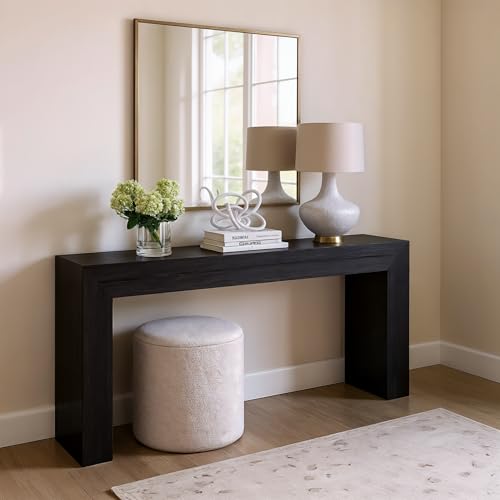 Plank+Beam Grand Console Table, 66 Inch, Black Wirebrush | Perfectly Balanced Design, Non-Toxic Finishes, Hassle-Free Setup, Easy Assembly, Solid Wood - color: Black Wirebrush, size: 66 Inch without Shelf
