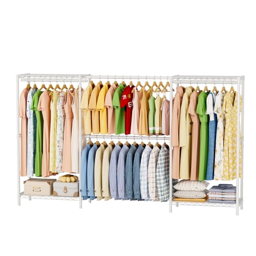 SINGAYE Heavy Duty Portable Closet Metal Clothes Racks Wardrobe with Shelf | Armoire Garment Rack Coat Rack with Adjustable Shelves Organizer and Storage for Hanging Freestanding Clothes Clothing White - color: White