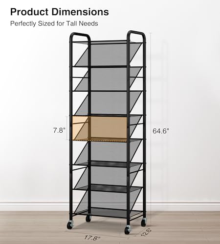 STO STO 8-Tier Narrow Shoe Rack with Lockable Wheels, Double-Sided Vinyl Mesh Shelf Shoe Organizer for Up to 30 Pairs, Slim Space Saving Metal Rolling Shoe Storage for Entryway, Closet, Hallway