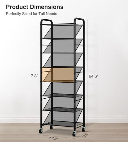 STO STO 8-Tier Narrow Shoe Rack with Lockable Wheels, Double-Sided Vinyl Mesh Shelf Shoe Organizer for Up to 30 Pairs, Slim Space Saving Metal Rolling Shoe Storage for Entryway, Closet, Hallway