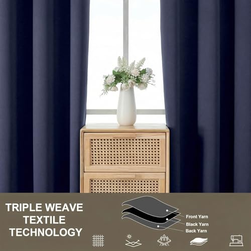 100% Blackout Curtains for Bedroom - Solid Thermal Insulated Thick Fabric Light Blocking Curtains, Grommet Soundproof Navy Blue Window Drapes, 2 Panels, 2x52Wx84L Inches - color: Indigo, size: 52"W x 84"L (Pack of 2)
