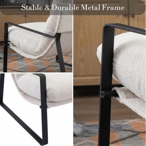Set of 2 Modern Accent Chair, Sherpa Living Room Chair, White | Comfy Armchairs, Upholstered Lounge Armchair, Removable Seat Cushion, Black Metal Frame, For Reading Room, Bedroom, Balcony - color: White, size: 2PCS