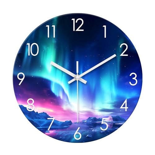 XNM Modern Teal Glass Wall Clocks Battery Operated 12 Inch | Round Aurora Wall Clocks for Living Room Bedroom Office Wall Clock Silent Non Ticking - color: Teal 2, size: 12 Inch