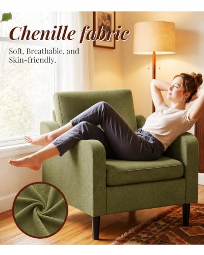 Accent Arm Chair – Olive Green, Upholstered Scooped Comfy Reading Chair for Living Room, Bedroom, Apartment, Waiting Room - color: Olive Green, size: 33.1"x29.53"x29.92"(1pcs)