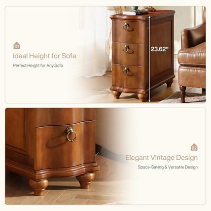 Tribesigns Wood Narrow End Table, Fully Assembled Walnut Nightstand | 3-Drawers Slim Side Table for Bedside, Small Spaces, Living Room, Bedroom, No Assembly Required - color: Walnut Brown