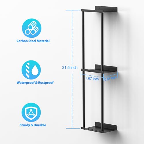 Liuoud Towel Rack for Bathroom, Wall Mounted Vertical Rolled Towel Storage Organizer Holder with Shelf, Holds Up 6 Large Bath Sheets, Black - color: Black, size: Standard Size