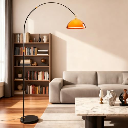Black Arc Floor Lamp,2-Layer Dome Acrylic Lampshade,for Living Room | Multi-Angle Rotating Shade,Adjustable Height,Stable Base,Mid Century Modern,Tall Curved Standing Lamps,for Bedroom and Couch - color: No Desk
