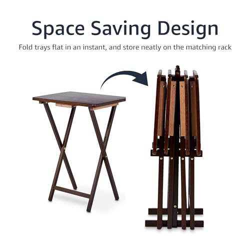 Amazon Basics Portable Foldable TV Tray Table with Storage Rack, Space-Saving Design, Sturdy Wood, 14.6" L x 19" W x 26" H, Espresso, 4-Pack - color: Espresso