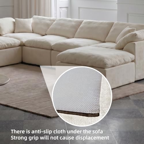 Cloud Couch Sectional for Living Room, Modular L Shaped Boneless Sofa with Chaise, Compressed No Assembly Couch, Deep Seat Chenille Upholstered Convertible Sofa Bed (Beige) (139″‌ U-Shaped White) - color: White