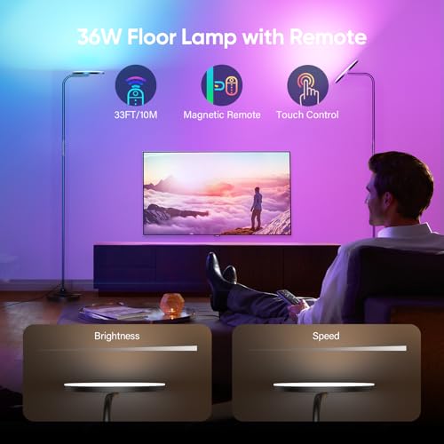 RGB Floor Lamp, 36W Bright LED Standing Lamp, Stepless Dimming Color Changing Torchiere Floor Lamps with Remote, 350°Rotating Modern Tall Floor Lamp for Living Room, Gaming Room - color: RGB (Red, Green, Blue)