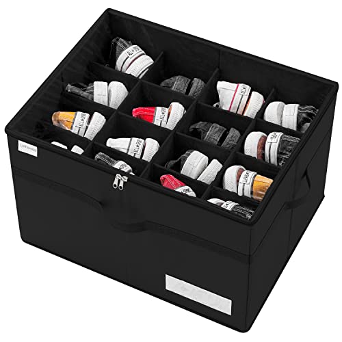 Luvhomee Shoe Storage Organizer, Fits 16 Pairs, Large Shoe Organizer Box for Closet, Clear Foldable Shoes Containers w/Bottom Support, Space Saving Shoe Cubby Storage Boxes w/Reinforced Handles, Black - color: Black, size: 21"L x 16½"W x 13"H