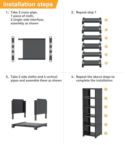 6-Tier Narrow Shoe Rack, Vertical Small Space Shoe Organizer, 9.84" Compact Slim Shoe Shelf for Closet & Entryway, Sturdy & Tool-Free Assembly, Adjustable Height for Boots - size: 6-Tier