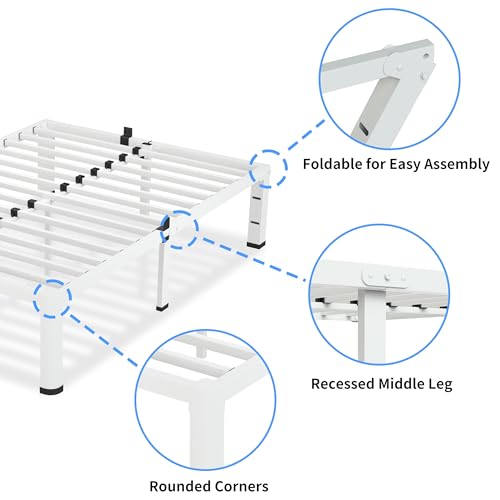 18 Inch White Full Bed Frame with Round Corners No Box Spring Needed | 3500lbs Heavy Duty, Under bed storage, 4 mattress stoppers, Headboard holes, Noise-free, Easy assembly & rubber covers - size: Full, style: 18 Inch White