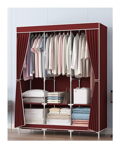 Portable Wardrobe Closet Non-Woven Fabric Cover Standing Closet Covered Clothes Racks for Hanging Clothes (Color : Red) - color: Red