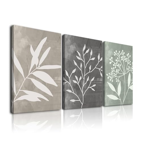 Vintage Botanical Wall Art Set of 3 Prints,Boho Framed Canvas Wall Art,Minimalist Floral Art Boho Wall Decor Living Room,Sage Green Grey Beige Netural Plant Wall Paintings for Bedroom Bathroom Decor,12"x16" - color: Vintage Botanical, size: 12x16inchx3pcs