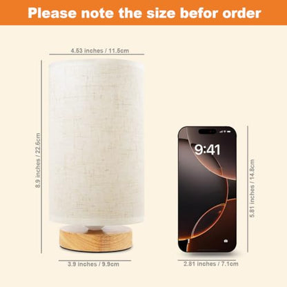Small Bedside Table Lamp for Bedroom, Minimalist Wood Base & Round Fabric Shade, Mini Cute Cozy Warm White Nightstand Boho Lamp, Study Desk Night Stand Light for Room, Dorm, Nursery, Living Room - size: Round - Set of 1